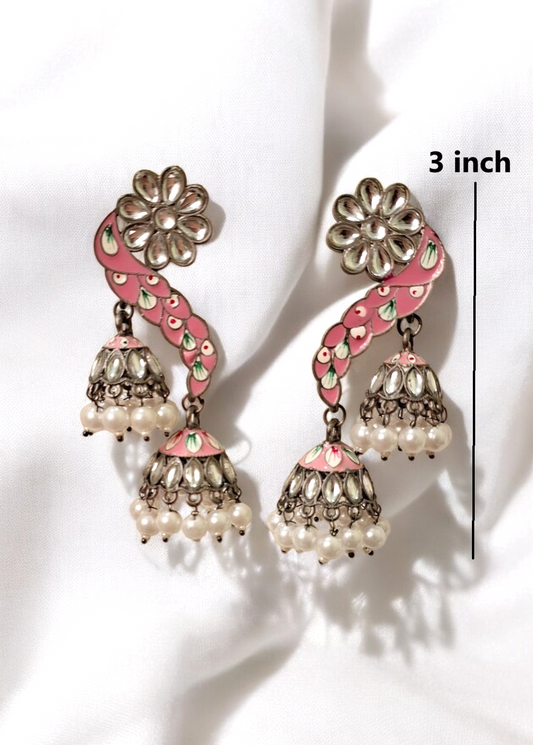 Reesha Pink Oxidised jhumka