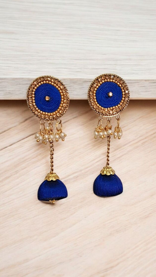 Reshami Silk Thread Earrings with Pearls & Beaded Detailing