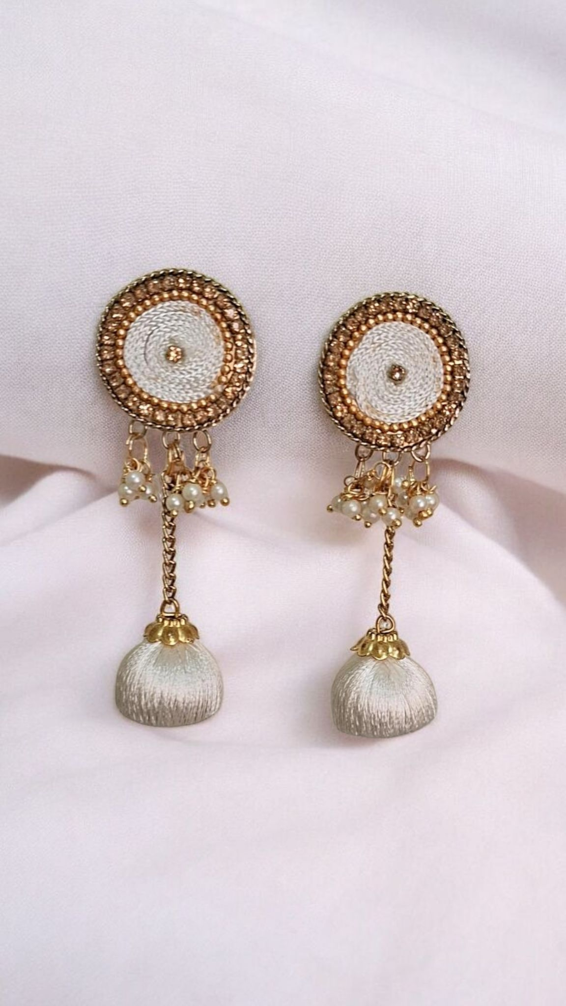 Reshami Silk Thread Earrings with Pearls & Beaded Detailing