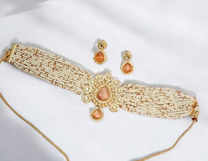 Rita orange stone beaded choker set