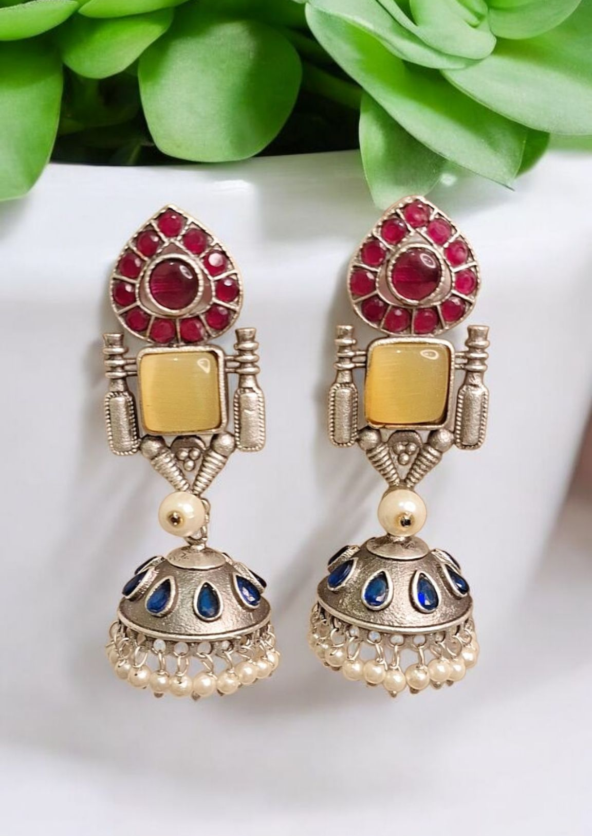 Rivaan multicolor oxidised jhumka - premium but affordable earrings,light weight and festive