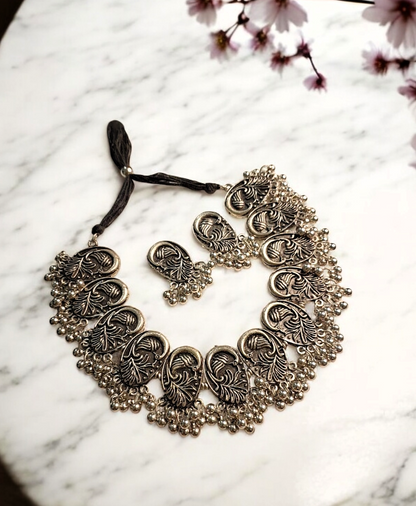 Rutvi mayur oxidised choker set - premium silver jewelry at affordable price