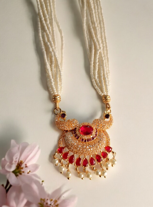 Saachi pink stone tanmani necklace set