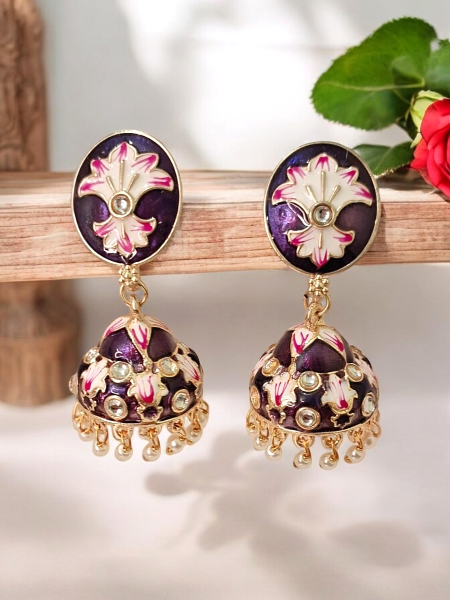 Sara Purple Meenakari Jhumka