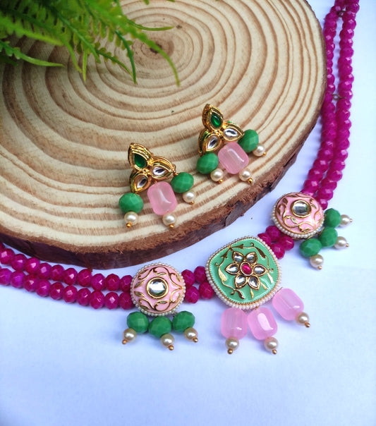 Sarnai Meenakari Pink Necklace Set