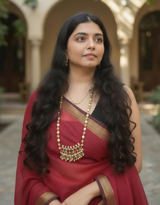 Swamini Traditional Gold Plated Long Tanmani Set - Handmade long tanmani necklace set with pearls traditional Maharashtrian jewelry