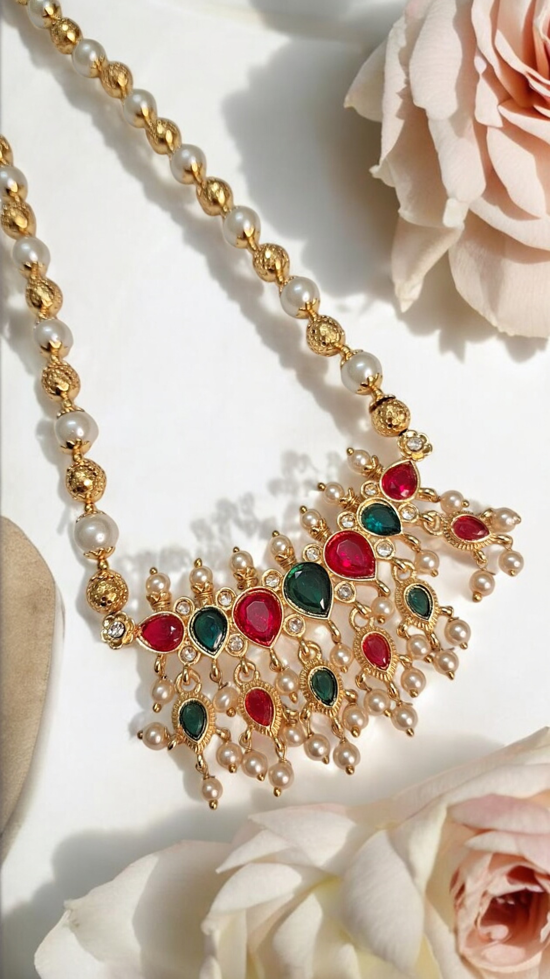 Swamini Traditional Gold Plated Long Tanmani Set - Handmade long tanmani necklace set with pearls traditional Maharashtrian jewelry