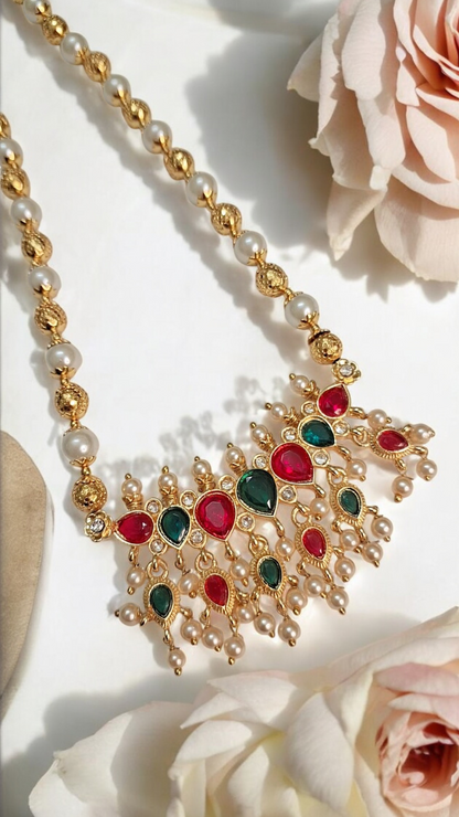 Swamini Traditional Gold Plated Long Tanmani Set - Handmade long tanmani necklace set with pearls traditional Maharashtrian jewelry