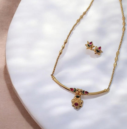 Tarika Rajsi traditional Maharashtrian necklace set with matching earrings and floral pendant