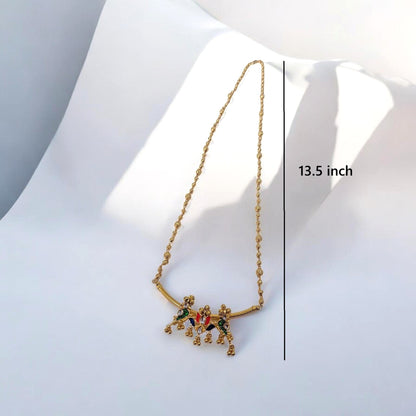 Tarika Rangoli colourful gold plated necklace set with multicolour enamel detailing and matching earrings by Indiaura Mode with length 13.5 inch