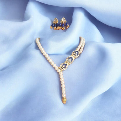 Tayira Royal Blue Pearl Necklace Set