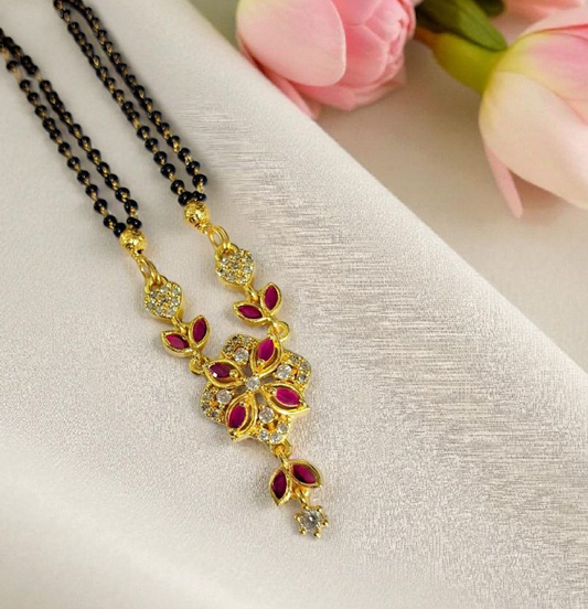 Tulsi Floral gold plated Ruby Designer Short Mangalsutra | Modern Bride Wedding Essential