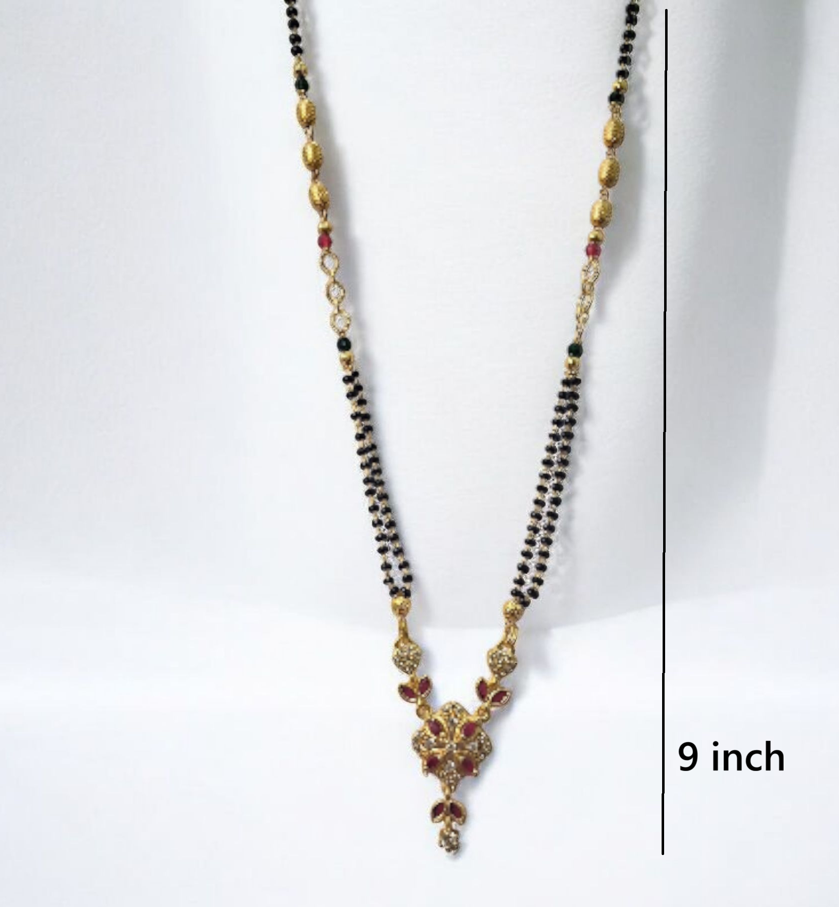 Tulsi Floral gold plated Ruby Designer Short Mangalsutra | Modern Bride Wedding Essential