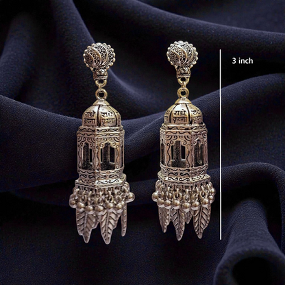 Antique look big silver oxidised earrings, temple jewellery, handmade ethnic earrings for women in India