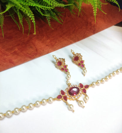 Vritika Pink Stone Beaded Traditional Choker Set