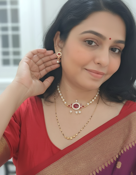 Vritika Pink Stone Beaded Traditional Choker Set