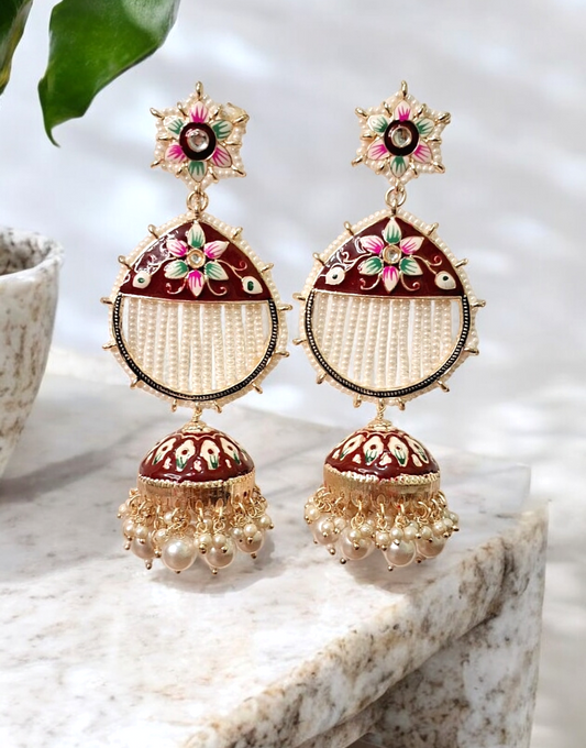 Yuthika maroon meenakari jhumka