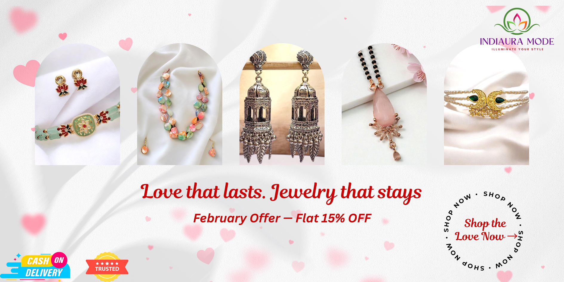 february Vlentine's day offer for jewellry set, earrings and mangalsutra - discount 15% off