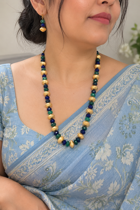 Nayara Emerald Blue Beaded Necklace Set