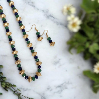 Nayara Emerald Blue Beaded Necklace Set
