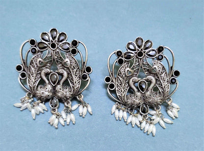 Mayurika black stone oxidized studs