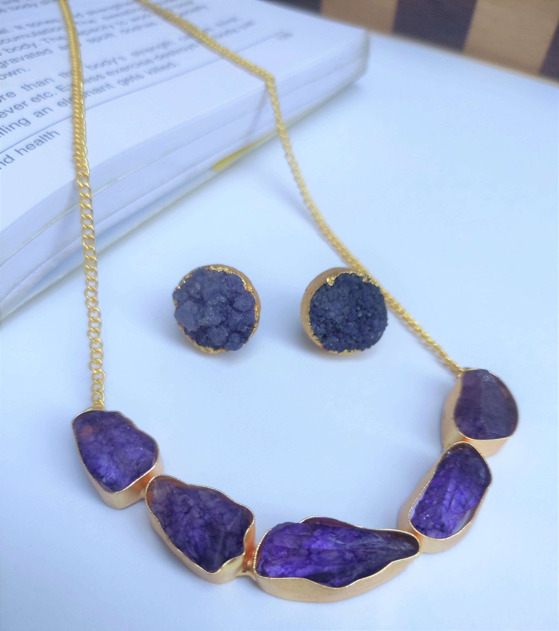 Imara purple semi-precious stone necklace set