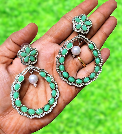 Pista Green Enamel Pearl Embellished Chandbali Earring | FashionCrab.com |  Bridal jewelry sets brides, Chandbali earrings, Gold jewelry outfits