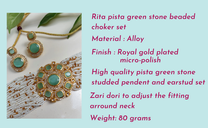 Rita pista green stone beaded choker set