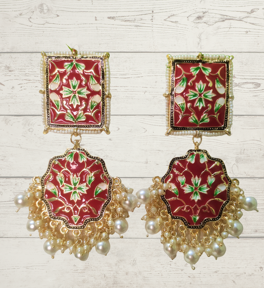 Nalini Red meenakari earrings